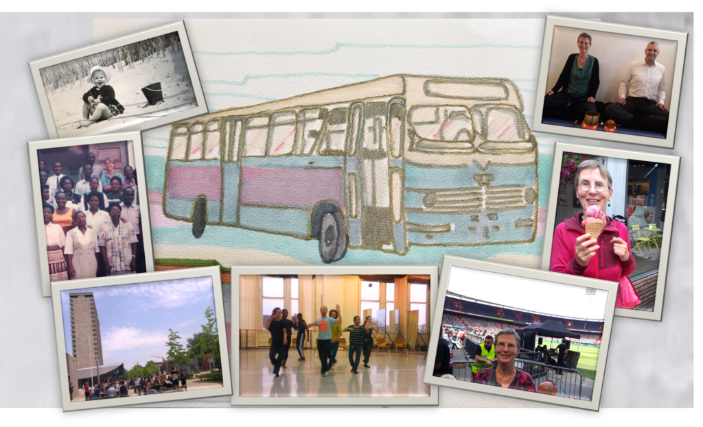 Hanneke Dijkman, werkgeluk , coach, zenleraar, Rotterdam Zuid, New Options tekening bus compilatie foto's